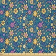 thumbnail image 1 of Ambesonne Nature Art Fabric by the Yard Microfiber, Meadow Blossoms Flourish, 10 Yards, Marigold and Pink, 1 of 2