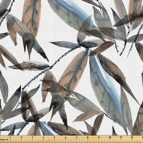 Ambesonne Nature Art Fabric by the Yard Upholstery, Leaf Print Modern Art, 3 Yards, Taupe Grey and Cadet Blue