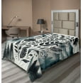 thumbnail image 1 of Ambesonne Nature Art Flat Sheet, Mountains Nordic Floral, TwinXL Size, Dark Petrol Blue White, 1 of 1