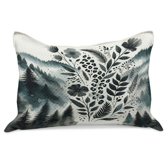 Ambesonne Nature Art Knitted Quilt Pillowcover, Mountains Nordic Floral, 30"x20", Dark Petrol Blue White