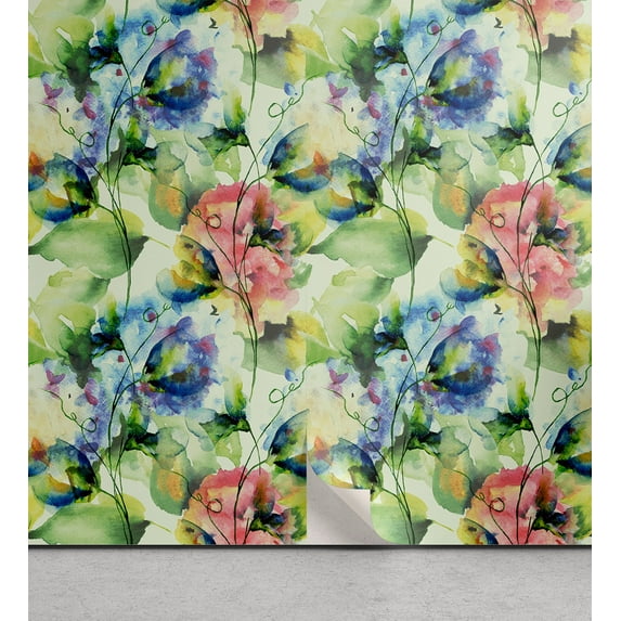 Ambesonne, Nature Art Peel & Stick Wallpaper for Home, Garden of Blooms Print, 13"x72", Pastel Green Lavender