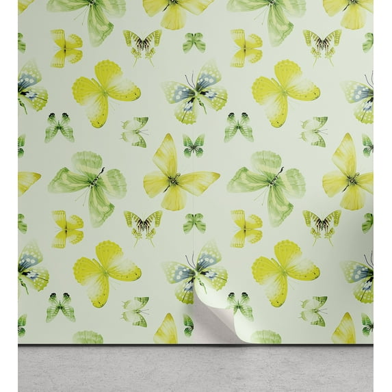 Ambesonne Nature Art Peel & Stick Wallpaper for Home, Outdoor Natural Insects, 13"x100", Fern Green and Yellow Green