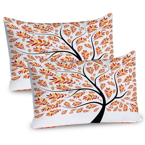 Ambesonne Nature Art Pillow Sham 2 Pack, Tangerine Leaves Tree, 30"x20", Orange and Black
