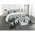 thumbnail image 1 of Ambesonne Nature Art Quilted Bedspread Set 3 Pcs, Mountains Nordic Floral, Queen Size, Dark Petrol Blue White, 1 of 5
