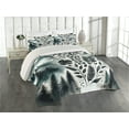 thumbnail image 1 of Ambesonne Nature Art Quilted Coverlet 3 Pcs, Mountains Nordic Floral, King Size, Dark Petrol Blue White, 1 of 1
