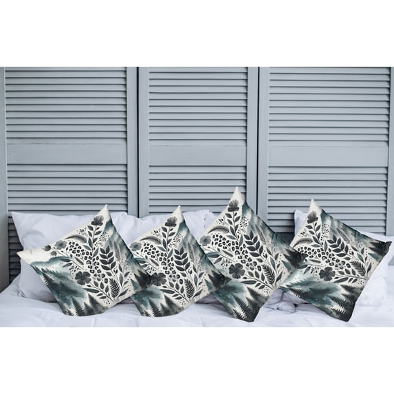 Ambesonne Nature Art Throw Pillow Cover Pack of 4, Mountains Nordic Floral, 4 Pcs-40"x40", Dark Petrol Blue White