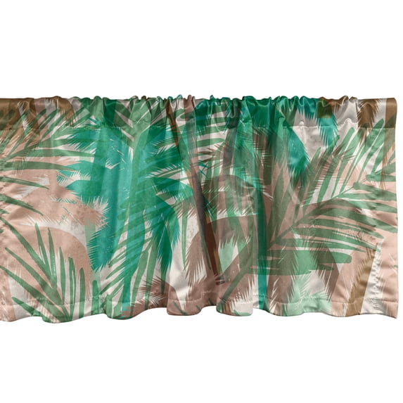 Ambesonne Nature Art Window Valance with Rod Pocket, Pastel Color Palm Trees, 54" x 12", Green Cocoa and Pale Peach