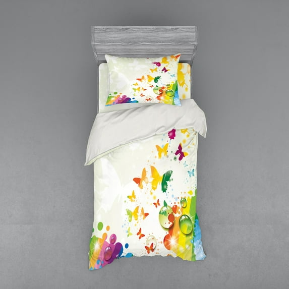 Ambesonne Nature Bedding Set 3 Pcs, Butterfly Festival Art, Twin, Multicolor