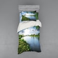 thumbnail image 1 of Ambesonne Nature Bedding Set 3 Pcs, Calm River in Summer, Twin, Fern Green Sky Blue, 1 of 2