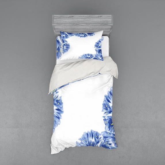 Ambesonne Nature Bedding Set 3 Pcs, Delicate Crocus Border, Twin, Violet Blue Pale Green