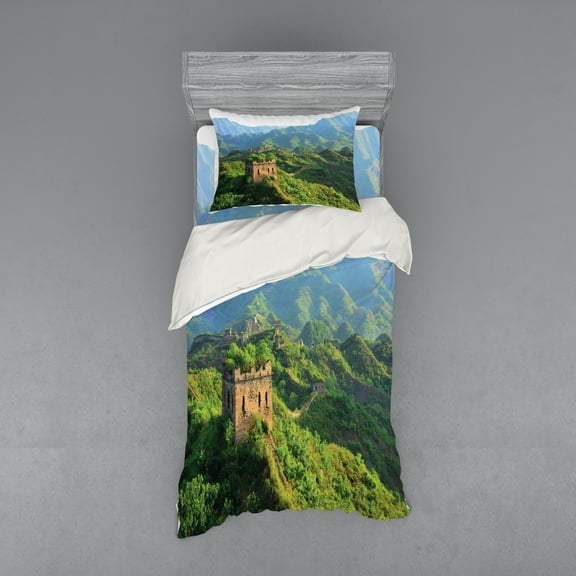 Ambesonne Nature Bedding Set 3 Pcs, Idyllic Scenery, Twin, Green