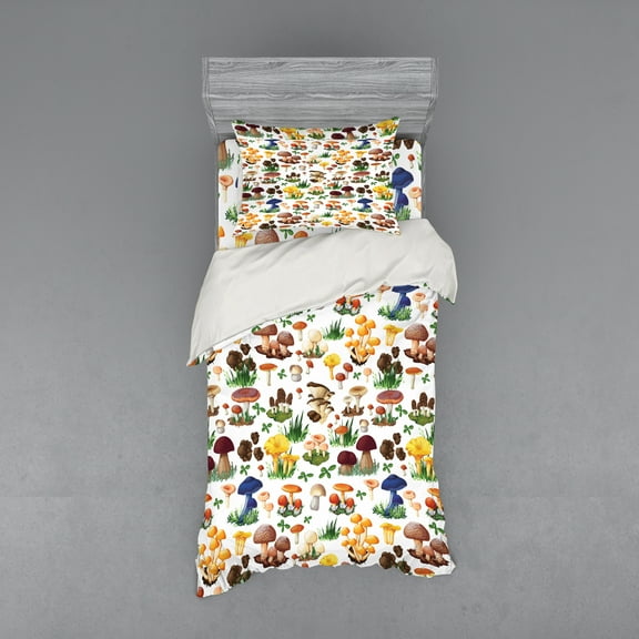 Ambesonne Nature Bedding Set 3 Pcs, Mushrooms Wild Organic, Twin XL, Multicolor