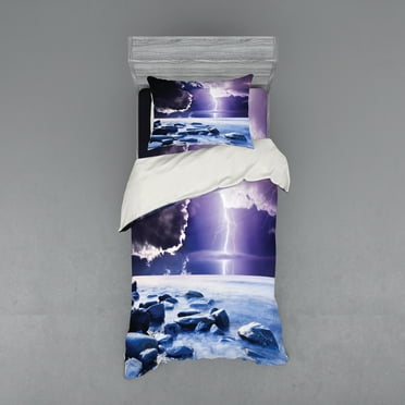 Ambesonne Nature Bedding Set 3 Pcs, Mystic Dark Sky Scenery, Twin XL, Blue Purple
