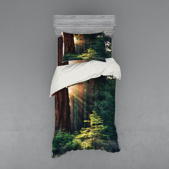 Ambesonne Nature Bedding Set 3 Pcs, Nevada Morning Sun, Twin, Green Brown