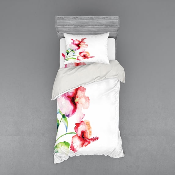 Ambesonne Nature Bedding Set 3 Pcs, Pastel Nature, Twin XL, White Red Green