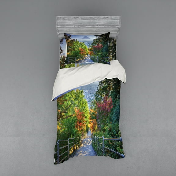 Ambesonne Nature Bedding Set 3 Pcs, Sakura Garden, Twin, Green Grey