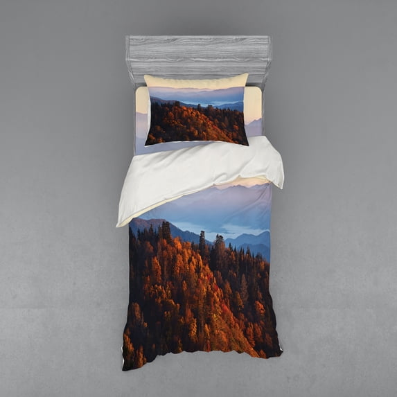 Ambesonne Nature Bedding Set 3 Pcs, Sunrise Mountains, Twin, Multicolor