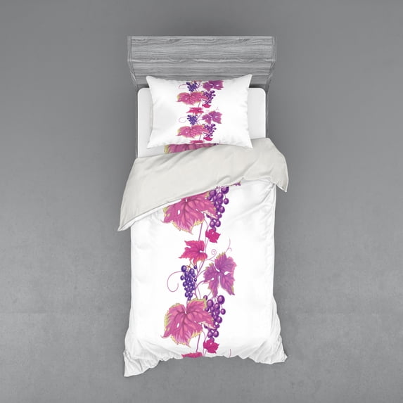 Ambesonne Nature Bedding Set 3 Pcs, Vibrant Leaf and Plant, Twin, Fuchsia Purple