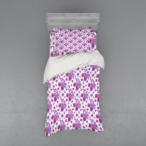 Ambesonne Nature Bedding Set 3 Pcs, Vivid Rasberries Branch, Twin, Violet and Purple
