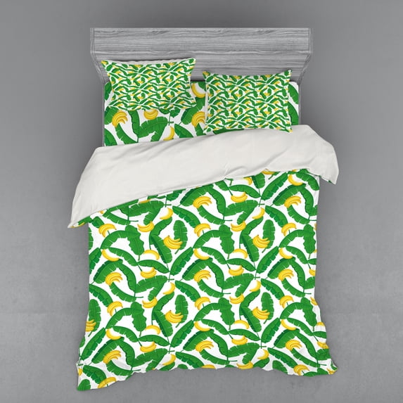 Ambesonne Nature Bedding Set 4 Pcs, Banana Art, Queen, Hunter Green Yellow
