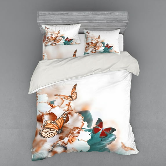 Ambesonne Nature Bedding Set 4 Pcs, Colorful Butterflies Fly, Queen, Multicolor