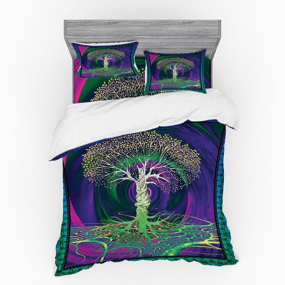 Ambesonne Nature Bedding Set 4 Pcs, Digital Psychedelic Art, Queen, Purple Fuchsia