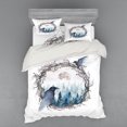 thumbnail image 1 of Ambesonne Nature Bedding Set 4 Pcs, Foggy Forest Crow Watercolor, Queen, Blue Grey Pale Salmon, 1 of 3