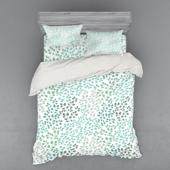 Ambesonne Nature Bedding Set 4 Pcs, Leaf Braches Pattern, Queen, Sage Green Turquoise