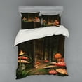 thumbnail image 1 of Ambesonne Nature Bedding Set 4 Pcs, Mushrooms Dark Forest, Queen, Green Brown and Red, 1 of 2