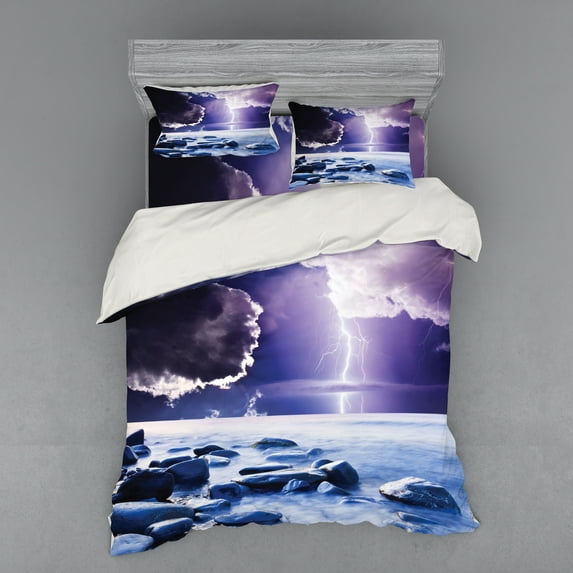 Ambesonne Nature Bedding Set 4 Pcs, Mystic Dark Sky Scenery, Queen, Blue Purple
