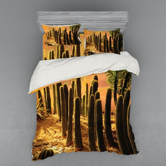 Ambesonne Nature Bedding Set 4 Pcs, Sunset in Wild Desert, Queen, Multicolor