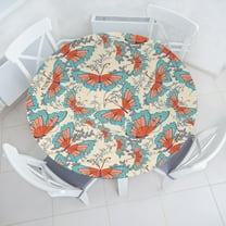 Ambesonne Nature Boho Fitted Round Tablecloth, Art Butterfly Pattern, 40"- 44" Diameter, Coral Deep Sky Blue