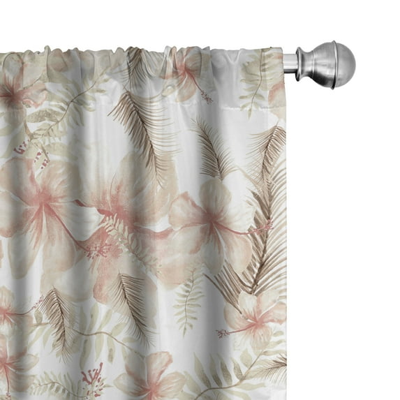 Ambesonne Nature Call Curtains, Hibiscus in Autumn Art, Pair of 28"x84", Peach Taupe Grey White