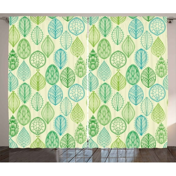 Ambesonne Nature Curtains 2 Panel Set, Leaves Forest Pattern, 108" x 96", Multicolor
