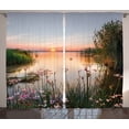 thumbnail image 1 of Ambesonne Nature Curtains 2 Panel Set, Sunset at Chudskoy Lake, 108" x 90", Pale Blue Pale Pink, 1 of 3