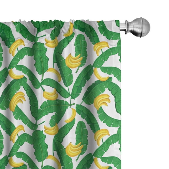 Ambesonne Nature Curtains, Banana Art, Pair of 28"x84", Hunter Green Yellow