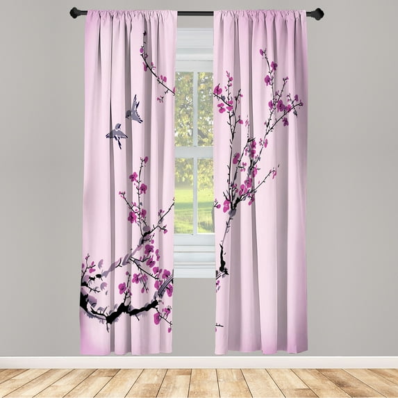 Ambesonne Nature Curtains, Birds Cherry Branches Style, Pair of 28"x63", Pale Fuchsia