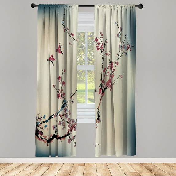 Ambesonne Nature Curtains, Birds Cherry Branches Style, Pair of 28"x84", Dried Rose