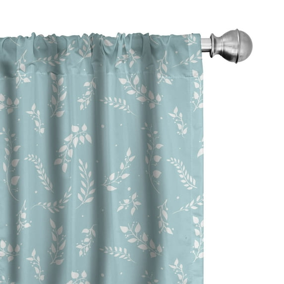 Ambesonne Nature Curtains, Blooming Twigs Leaves, Pair of 28"x84", Pale Blue White