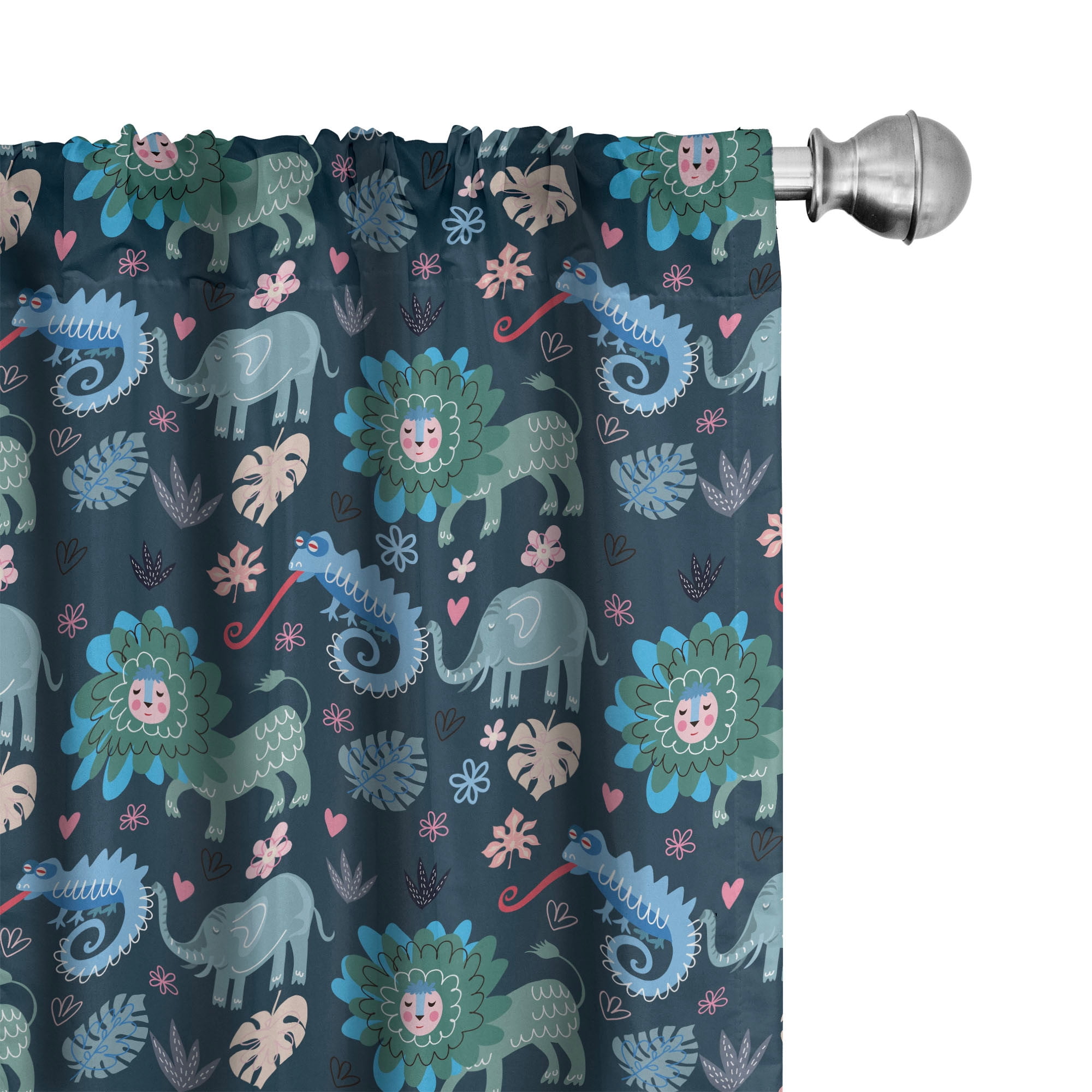 Ambesonne Nature Curtains, Cartoon Wildlife Print Art, Pair of 28"x84