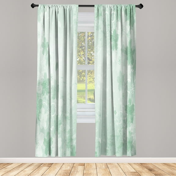 Ambesonne Nature Curtains, Cherry Blossoms Pattern Art, Pair of 28"x63", Mint Green