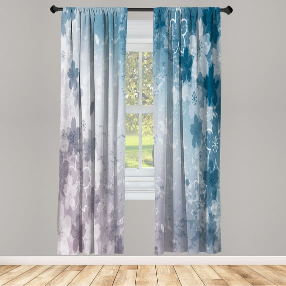 Ambesonne Nature Curtains, Cherry Blossoms Pattern Art, Pair of 28"x84", Dark Teal