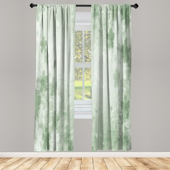 Ambesonne Nature Curtains, Cherry Blossoms Pattern Art, Pair of 28"x84", Pistachio Green