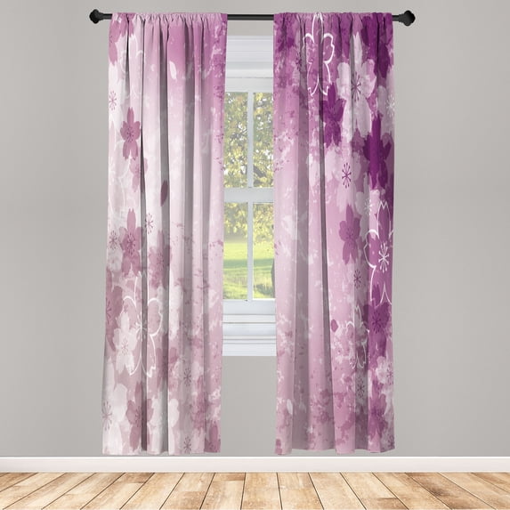 Ambesonne Nature Curtains, Cherry Blossoms Pattern Art, Pair of 28"x95", Pale Fuchsia