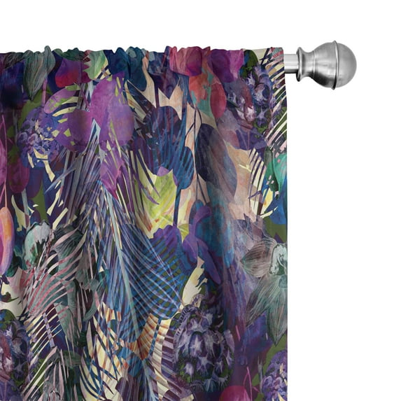 Ambesonne Nature Curtains, Colorful Tropical Abstract, Pair of 28"x84", Dried Rose Dark Indigo