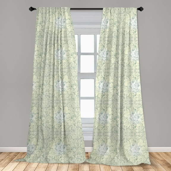 Ambesonne Nature Curtains, Doodle Garden Flowers, Pair of 28"x84", Pale Green Fern Green