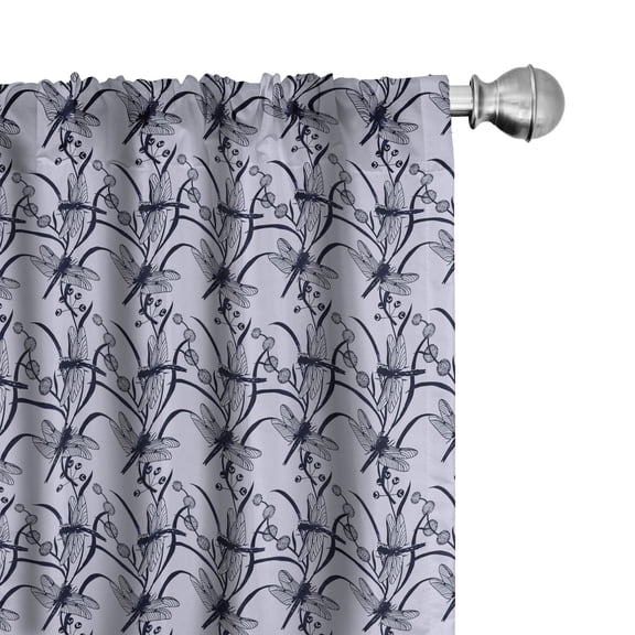 Ambesonne Nature Curtains, Dragonflies Monochrome Art, Pair of 28"x63", Pastel Purple and Navy Blue