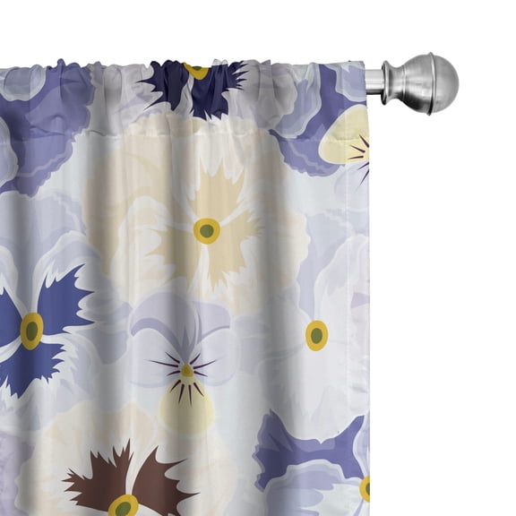 Ambesonne Nature Curtains, Floral Pansy Flowers Pattern, Pair of 28"x63", Ceil Blue Earth Yellow