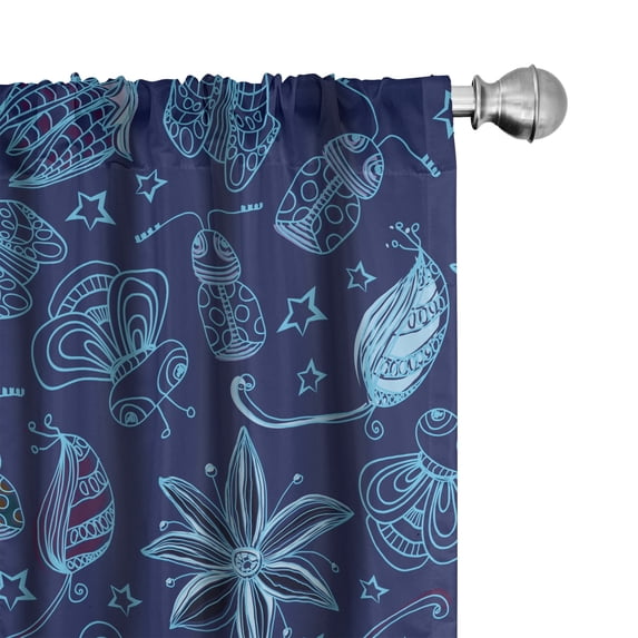 Ambesonne Nature Curtains, Flower Leaf Star Butterfly, Pair of 28"x84", Indigo Sky Blue Off White