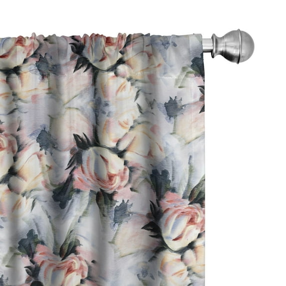 Ambesonne Nature Curtains, Flower Simplified Watercolor, Pair of 28"x84", Dark Salmon Fern Green